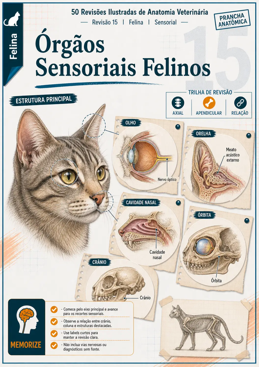 Prévia de revisão ilustrada dos órgãos sensoriais felinos