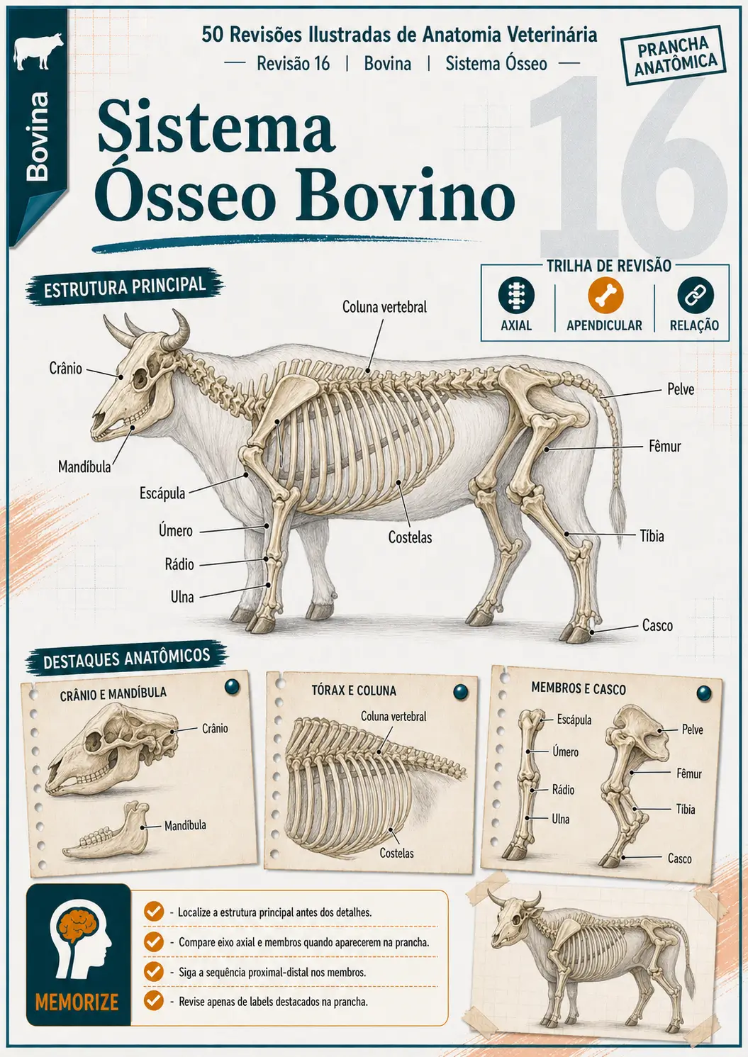 Prévia de revisão ilustrada do sistema ósseo bovino