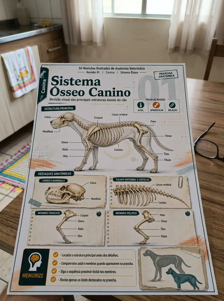 Prancha de sistema ósseo canino impressa sobre mesa